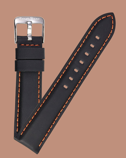 Ernst Benz 20mm x 18mm Black Band w/ Orange Stitch and Original Buckle