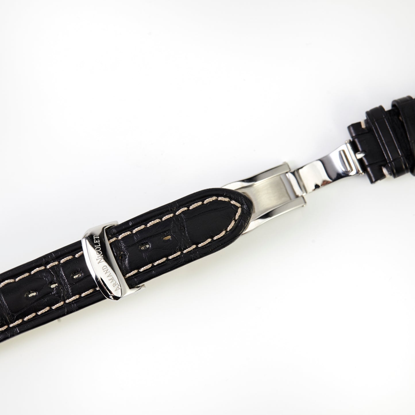 Armand Nicolet Black Alligator Leather Strap with OEM Deployment Buckle 22mm x 18mm