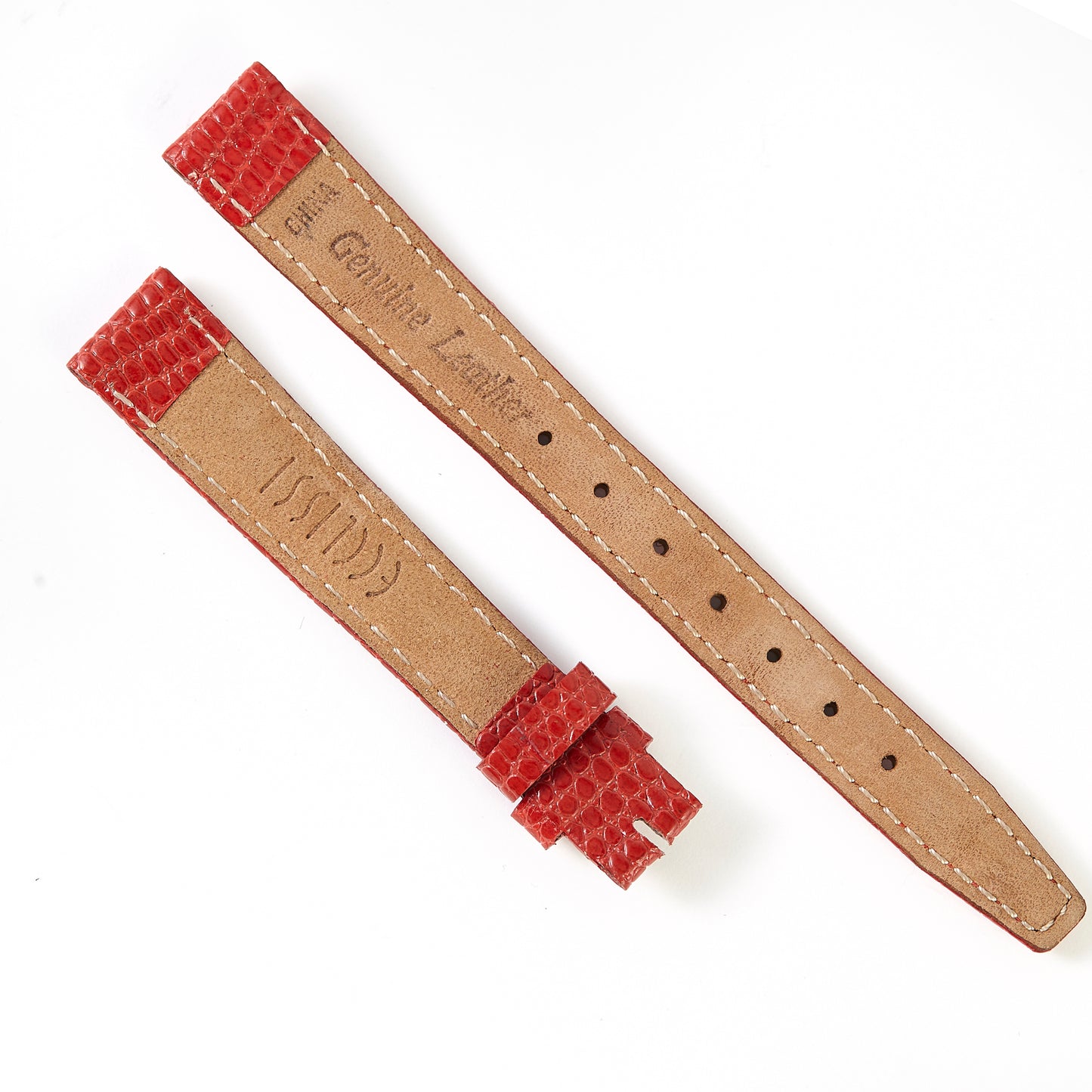 Ecclissi 12mm x 10mm Bright Red Leather Lizard Grain Strap 232