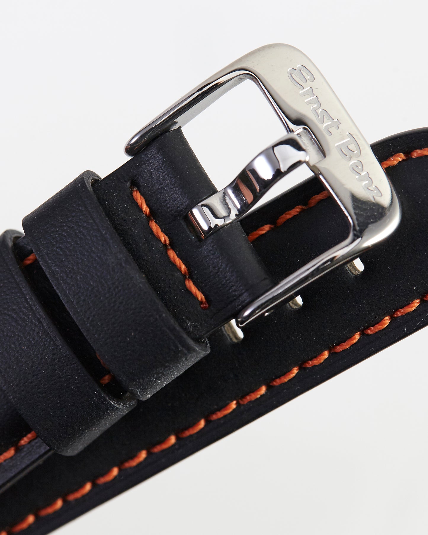 Ernst Benz 20mm x 18mm Black Band w/ Orange Stitch and Original Buckle