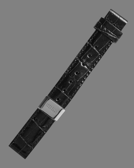 Ecclissi 21770 Black Alligator Grain Leather Strap 14mm x 14mm with deployment buckle
