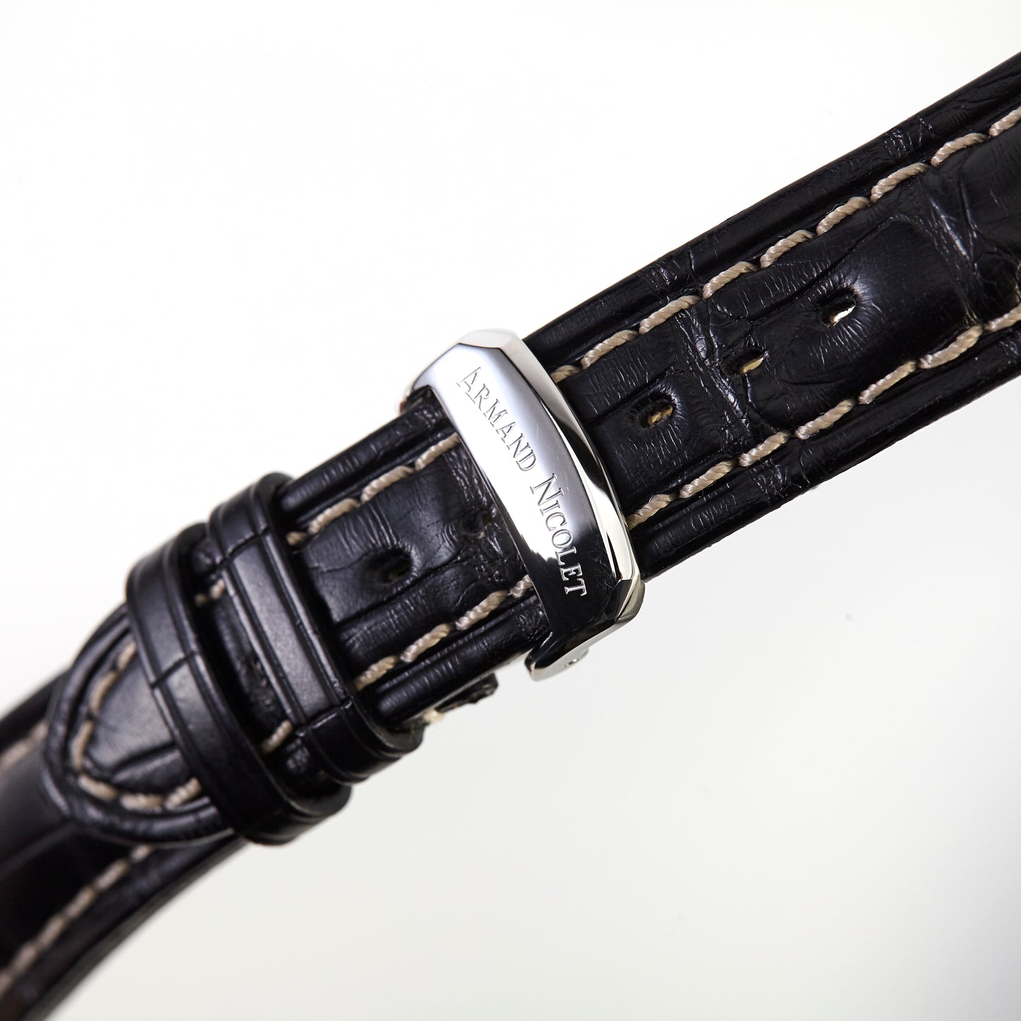 Armand Nicolet Black Alligator Leather Strap with OEM Deployment Buckle 22mm x 18mm