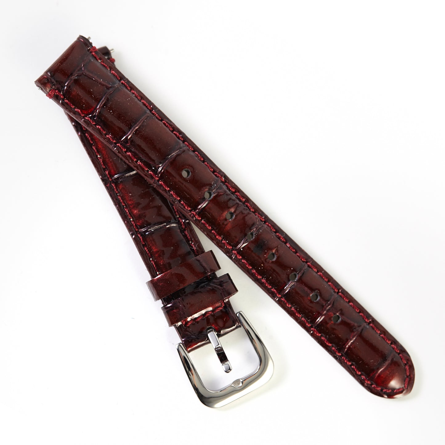 Ecclissi 16mm x 14mm Burgundy Leather Crocodile Grain Strap original Buckle 23945