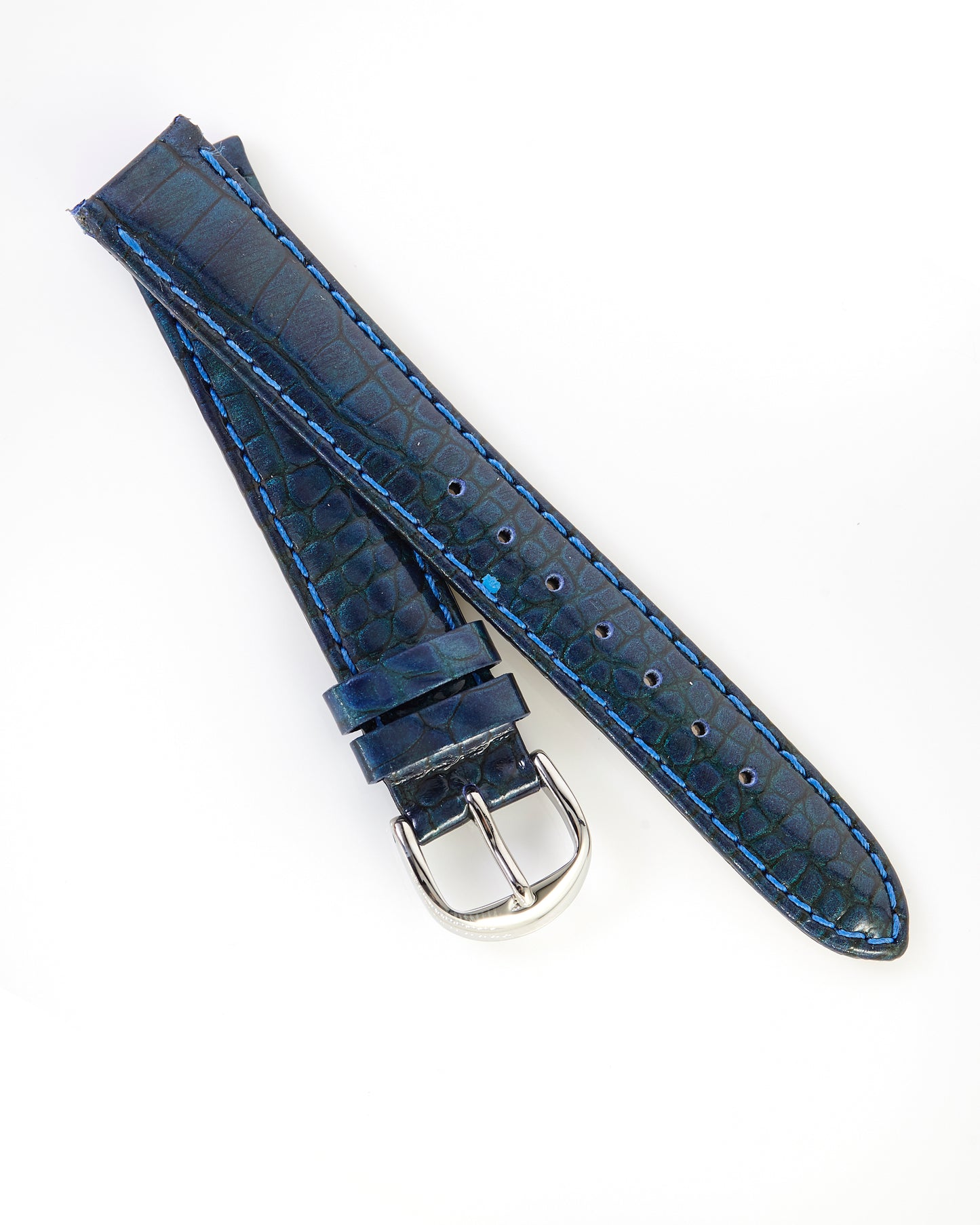 Ecclissi 16mm x 14mm Blue Shiny Leather Crocodile Grain Strap original Buckle 23515
