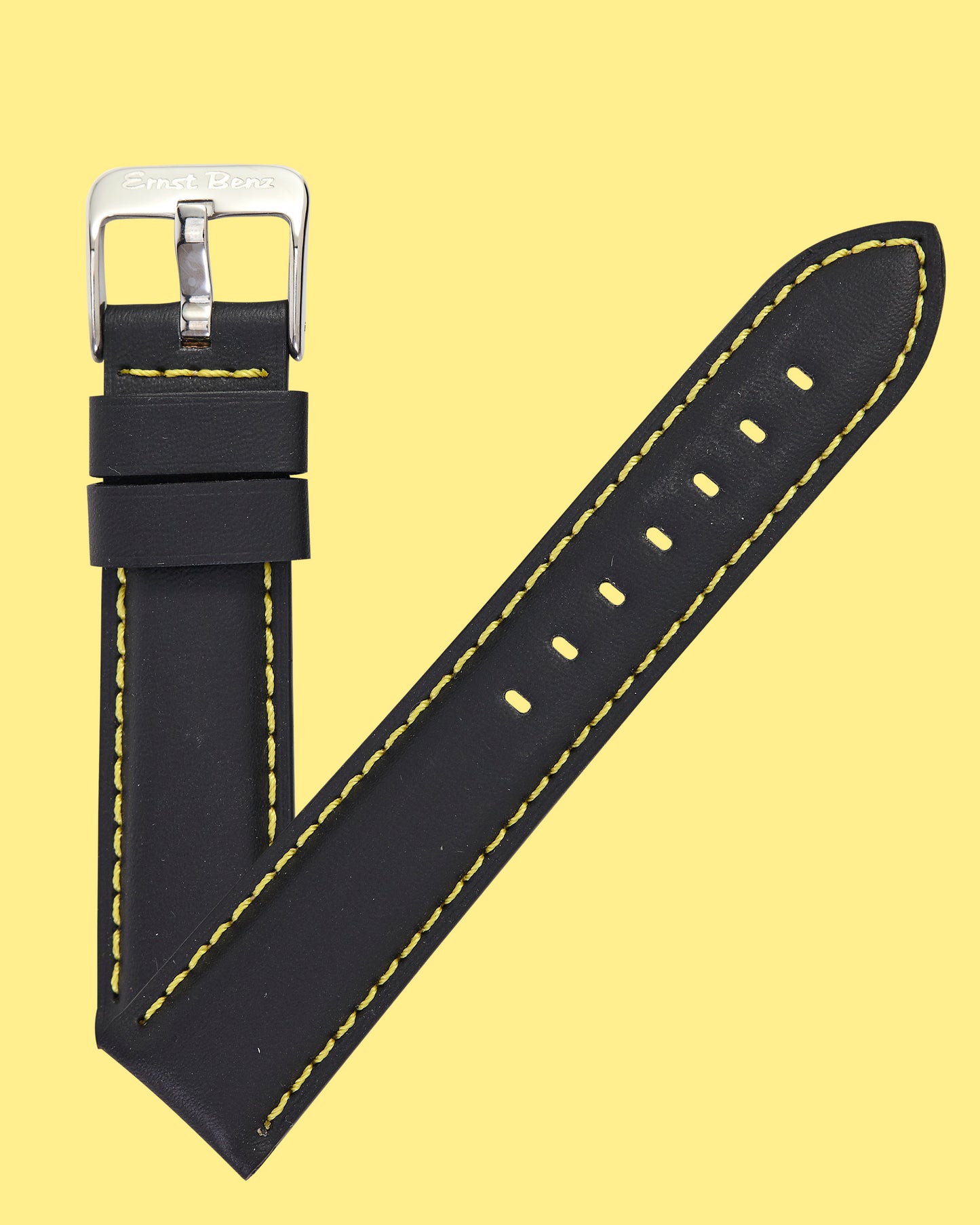 Ernst Benz 20mm x 18mm Black Band w/ Yellow Stitch and Original Buckle