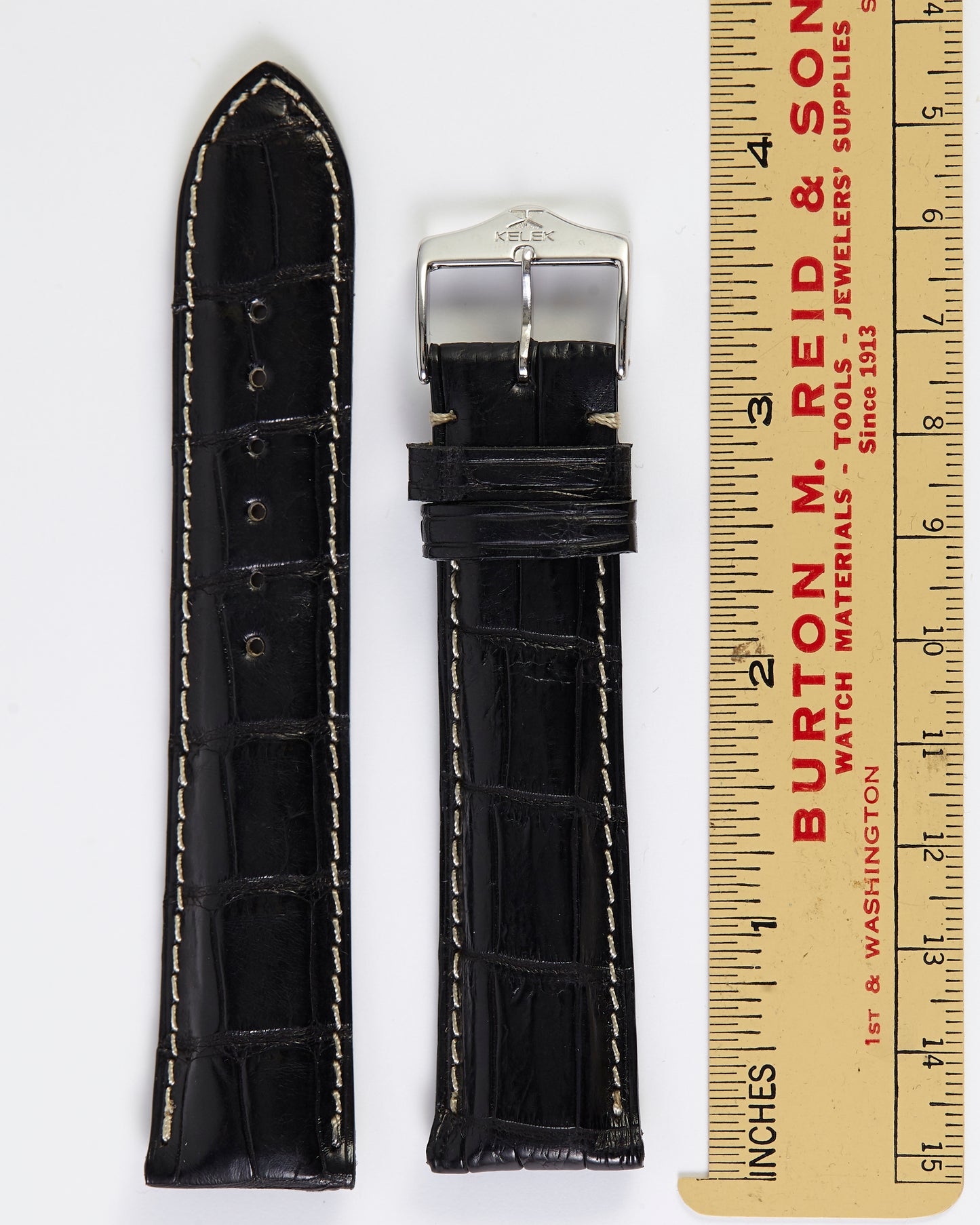 KELEK VERY RARE NOS Original Black Alligator Strap with KELEK buckle 22mm x 20mm