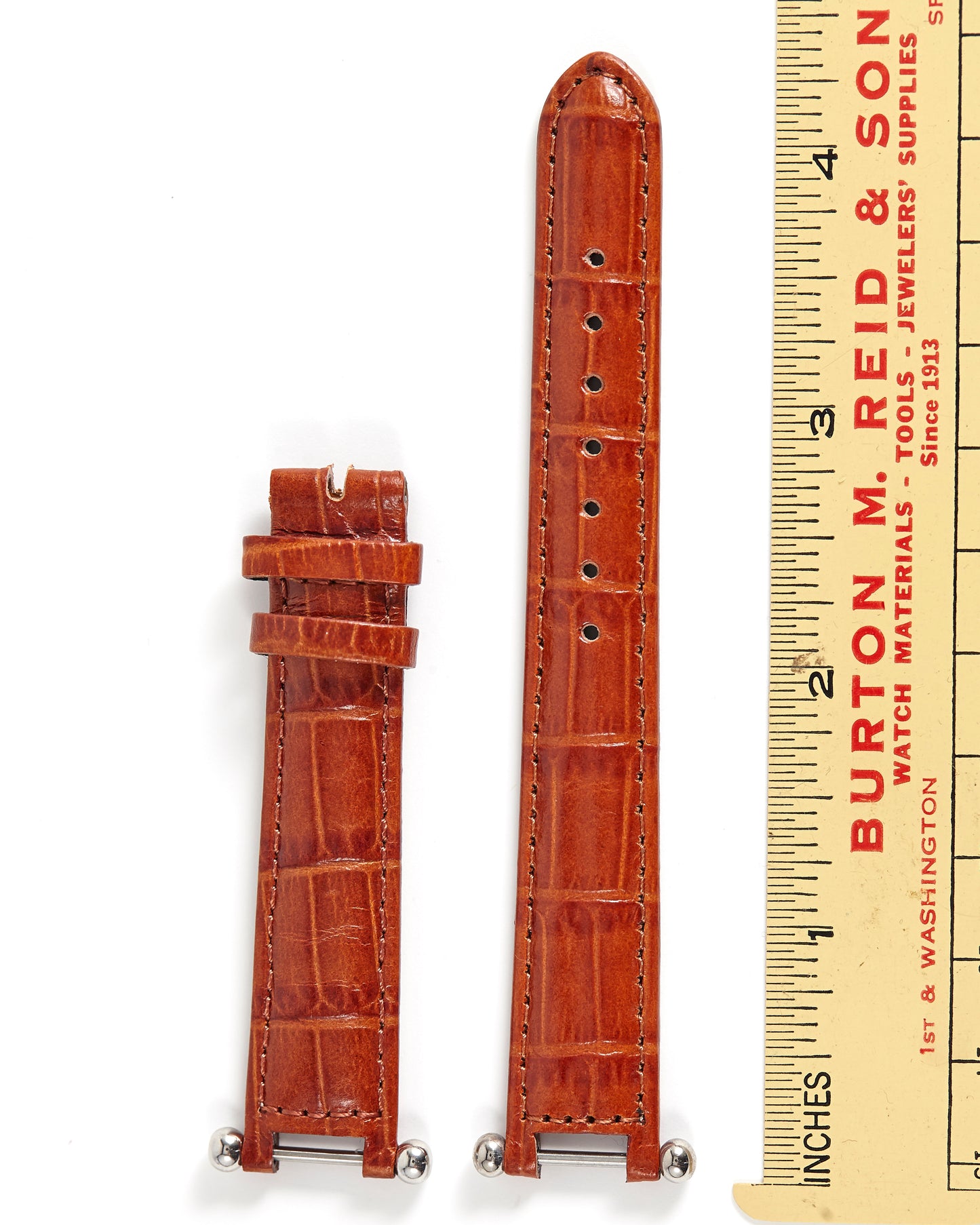 Ecclissi 15mm x 13mm Chestnut Alligator Grain Strap notched with attachments 22340