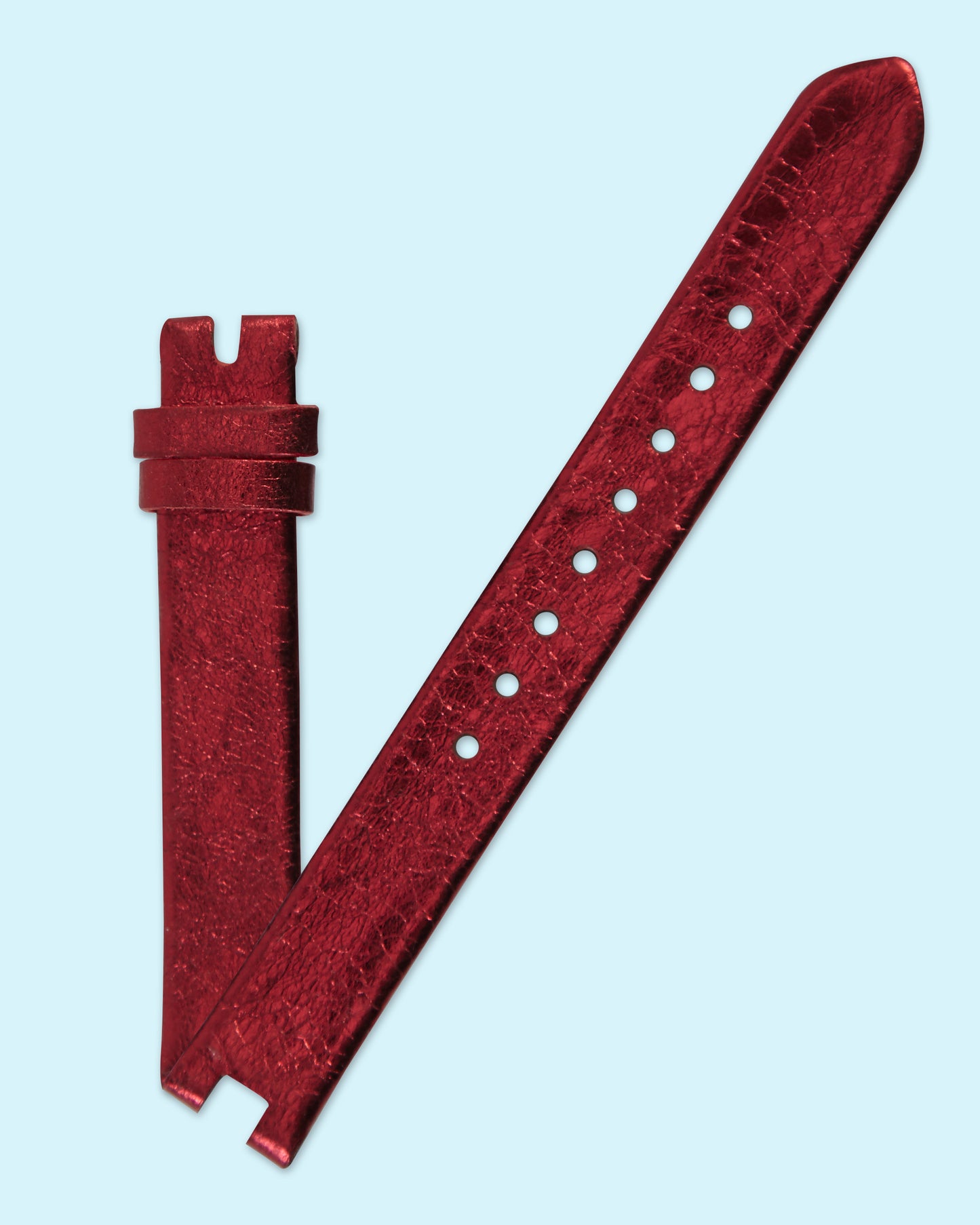 Ecclissi 12mm x 12mm Notched Red Metalic Leather Strap 23365