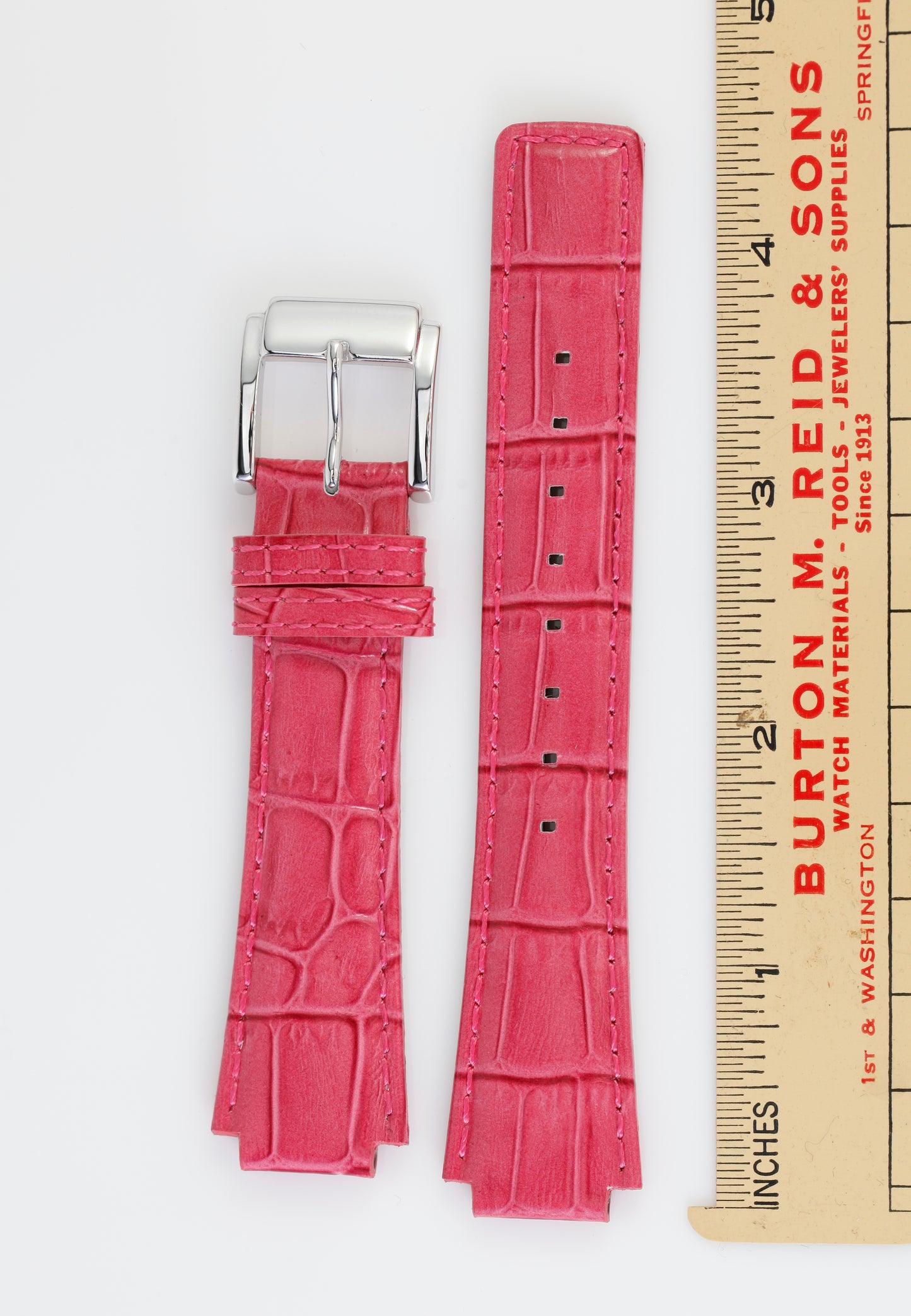 Ecclissi 14mm x 16mm Pink Alligator Grain Notched Leather Strap Original Buckle 23995