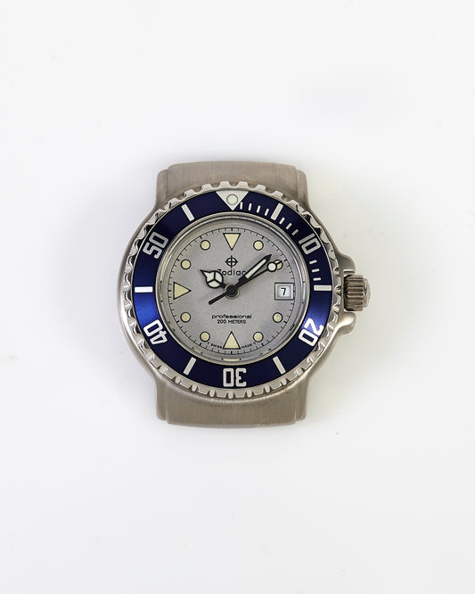 Zodiac Rare NOS Ladies 30mm Professional 200m Diving Wristwatch Head with Blue Bezel