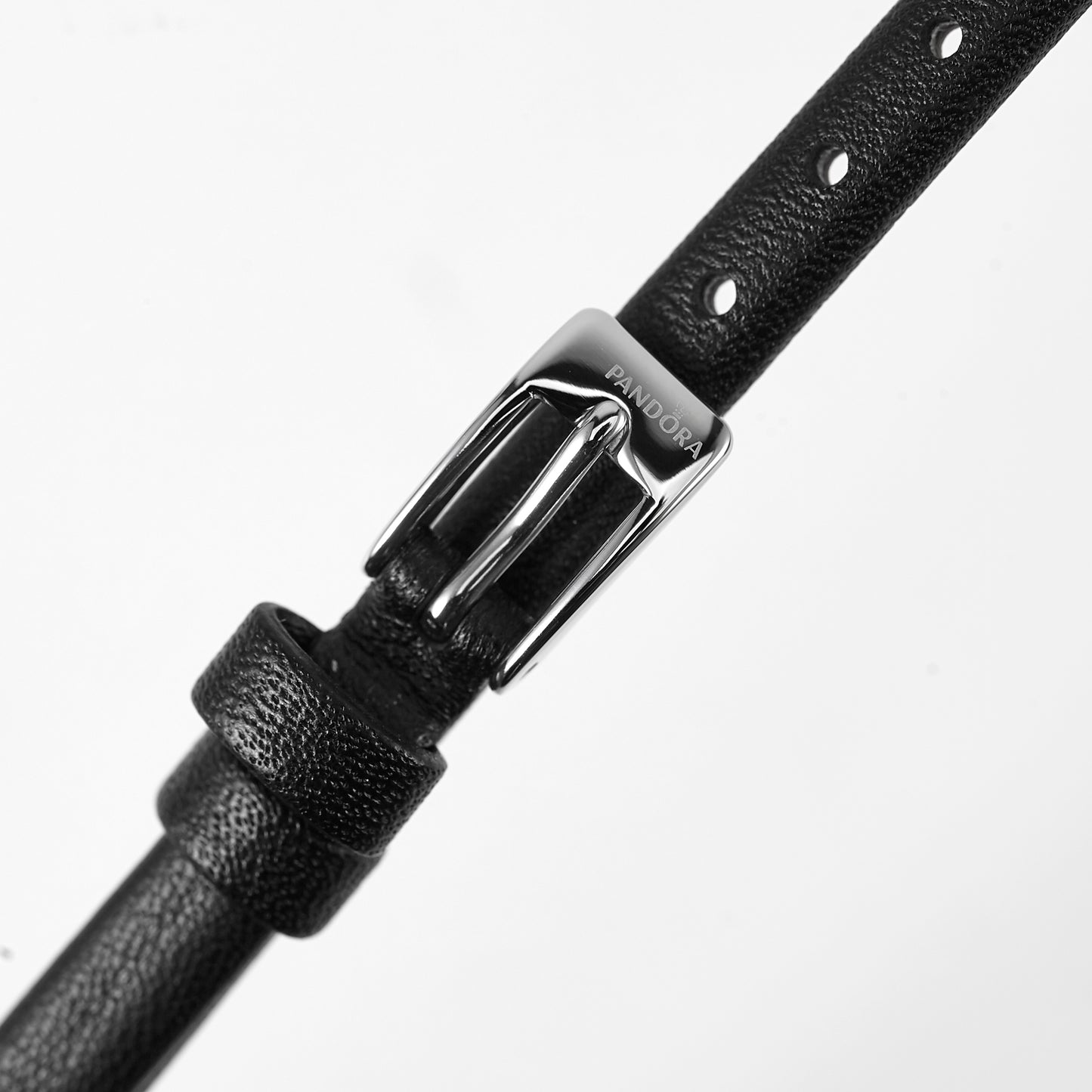 Pandora SW1191 Double Wrap Black Leather Strap with Steel Buckle 6mm