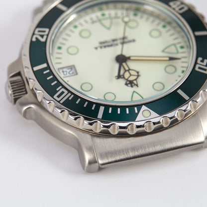 Zodiac Rare NOS 38mm Swiss Formula 200m Diving Watch Head Luminous Dial Green Bezel