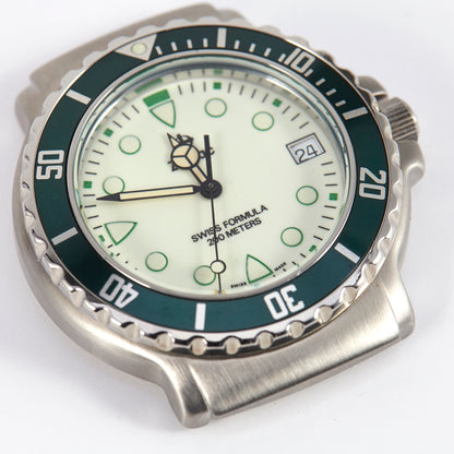 Zodiac Rare NOS 38mm Swiss Formula 200m Diving Watch Head Luminous Dial Green Bezel