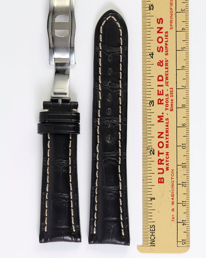 Armand Nicolet Black Alligator Leather Strap with OEM Deployment Buckle 22mm x 18mm