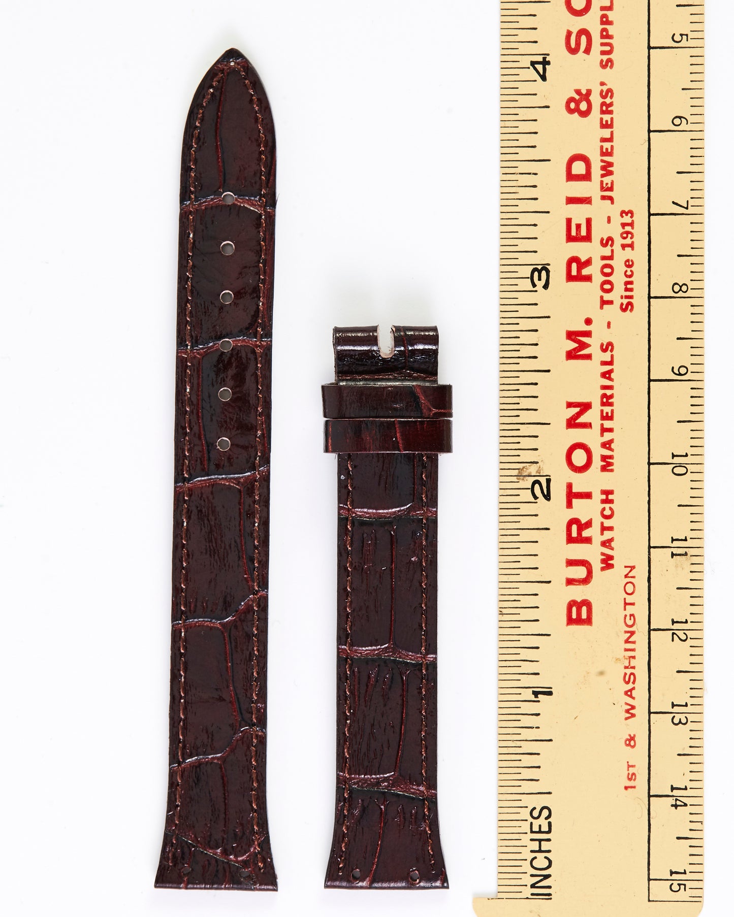 Ecclissi 22350 Burgundy Alligator Grain Leather Strap 14mm x 12mm with screw holes