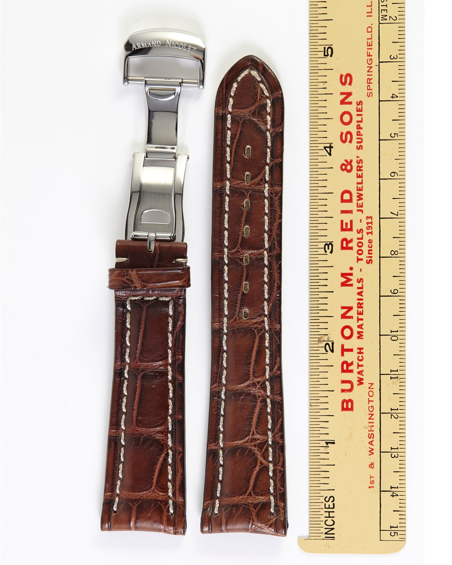 Armand Nicolet Chestnut Alligator Strap with OEM Deployment Buckle 22mm x 18mm