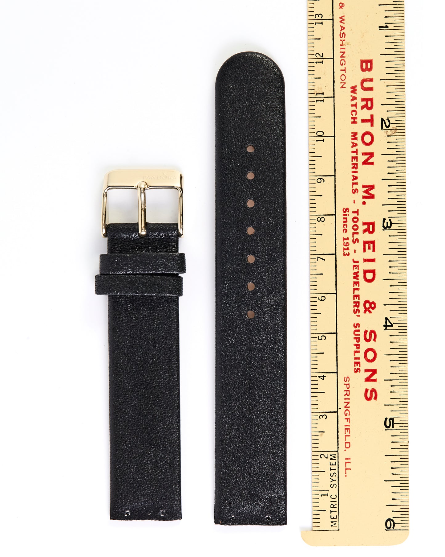 Pandora SW1089 Genuine Black Leather Strap with Gold Buckle 18mm x 18mm