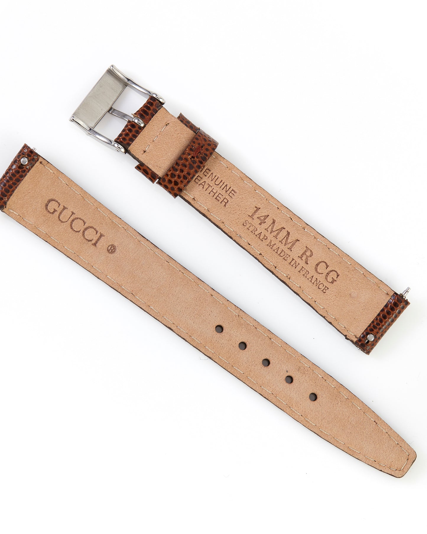 Gucci 3800L 14mm Brown Ladies Leather Band w/ 12mm Original White Gucci Buckle