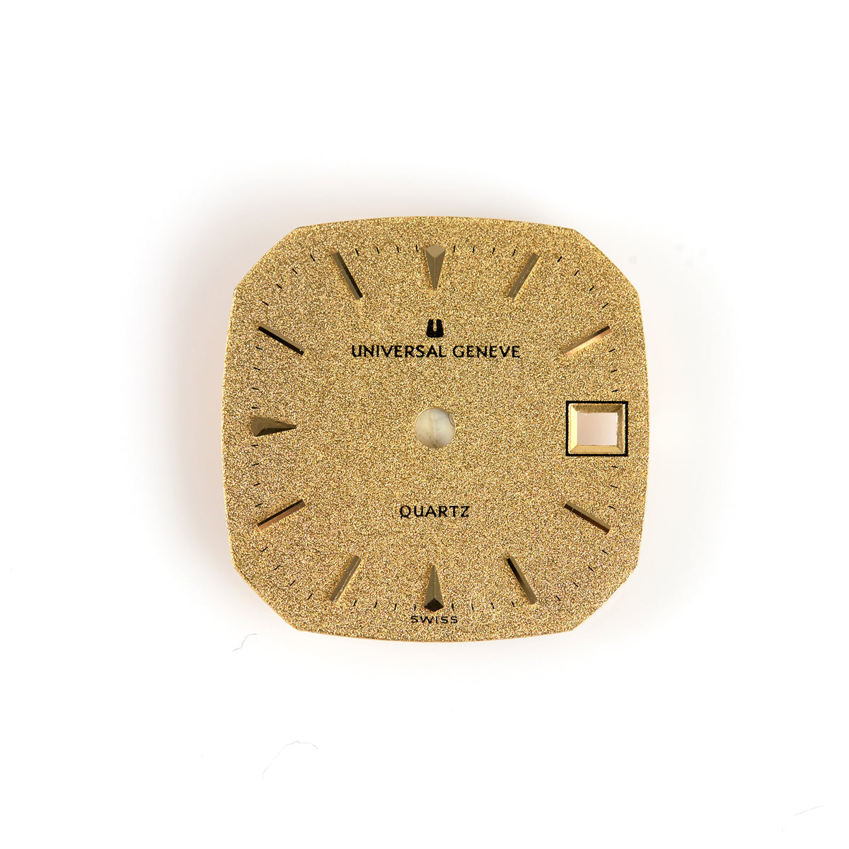 Vintage Universal Geneve Gold Textured Quartz Watch Dial Swiss Date 3 O’Clock