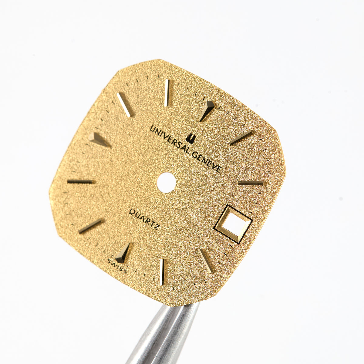 Vintage Universal Geneve Gold Textured Quartz Watch Dial Swiss Date 3 O’Clock