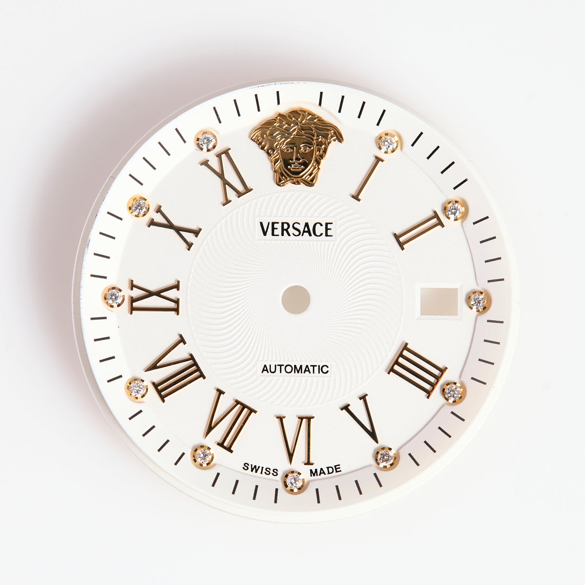 Versace Swiss Made Automatic White Watch Dial Gold Roman Numerals Medusa Date