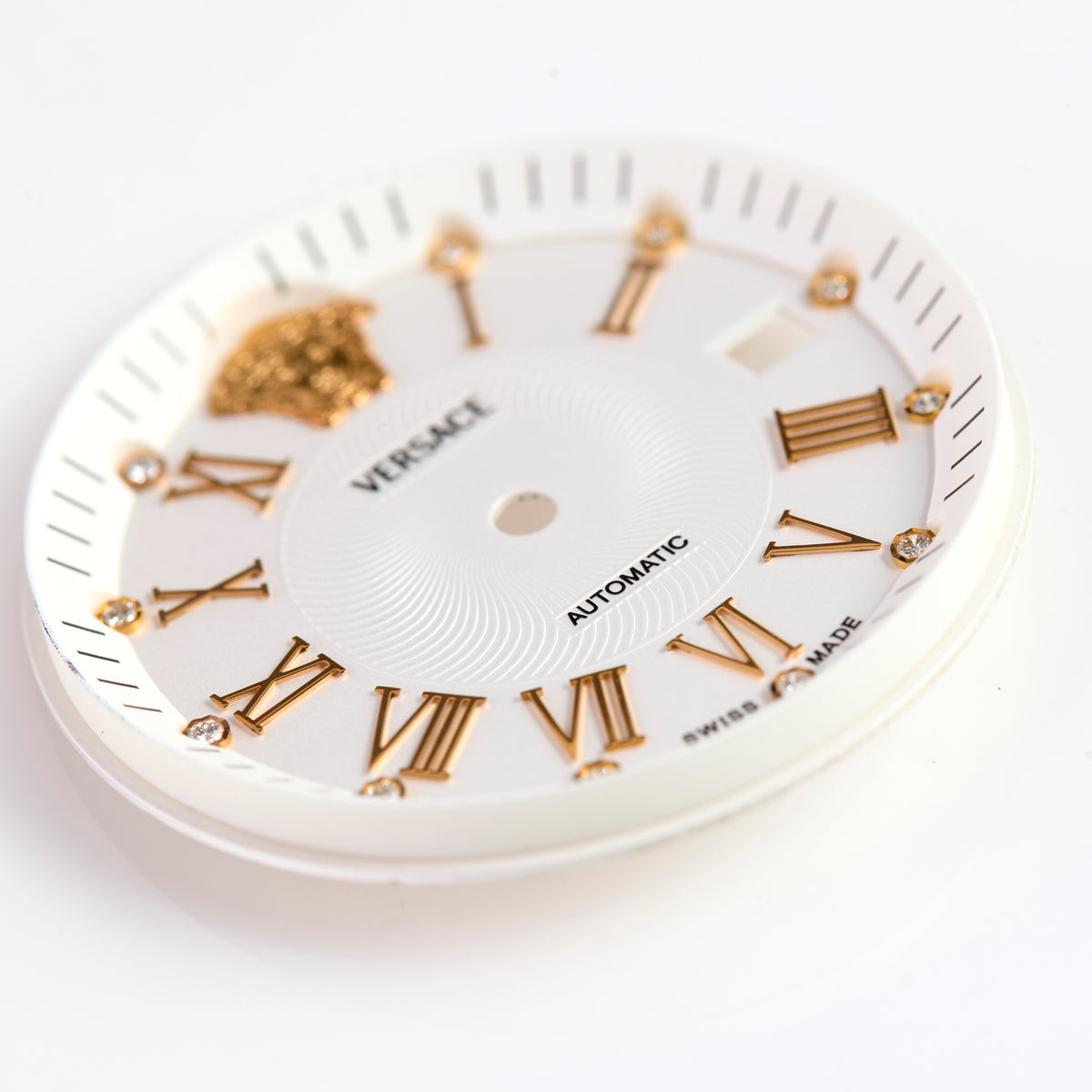 Versace Swiss Made Automatic White Watch Dial Gold Roman Numerals Medusa Date