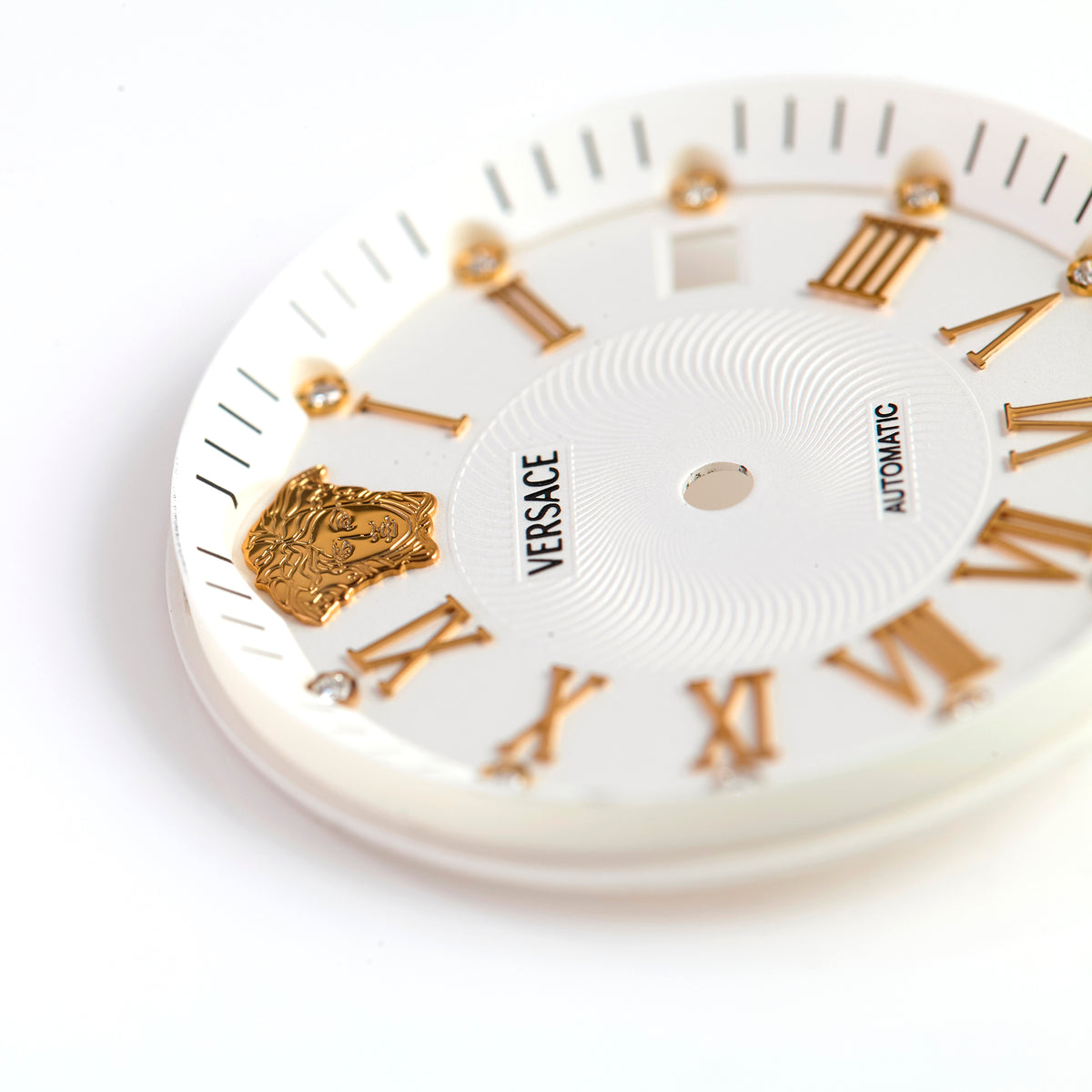Versace Swiss Made Automatic White Watch Dial Gold Roman Numerals Medusa Date