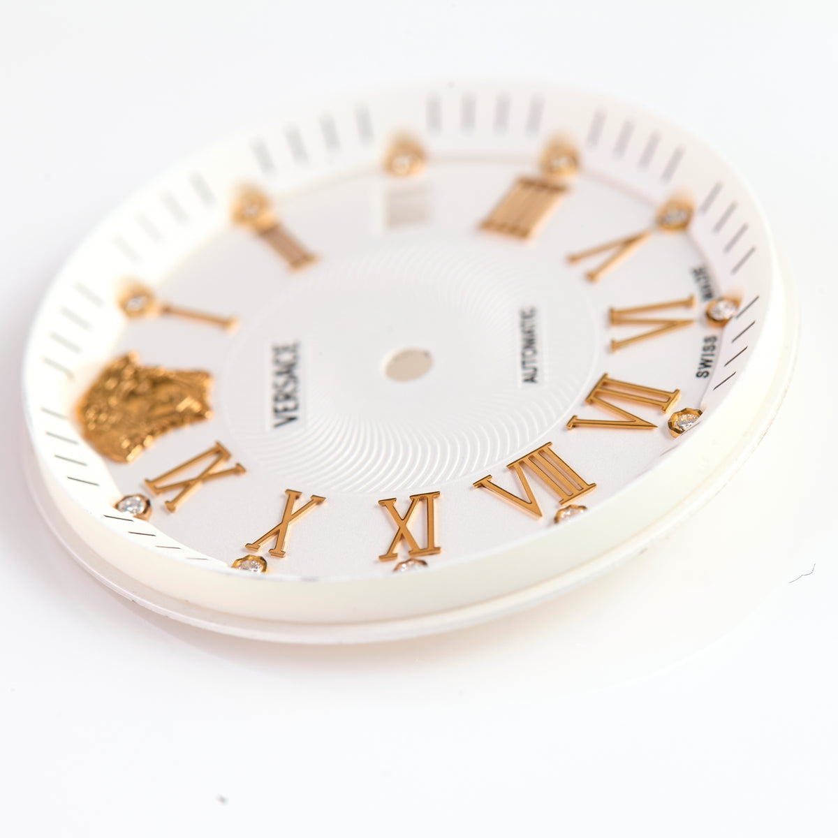 Versace Swiss Made Automatic White Watch Dial Gold Roman Numerals Medusa Date