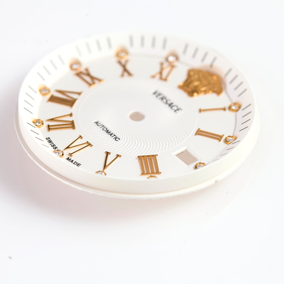 Versace Swiss Made Automatic White Watch Dial Gold Roman Numerals Medusa Date