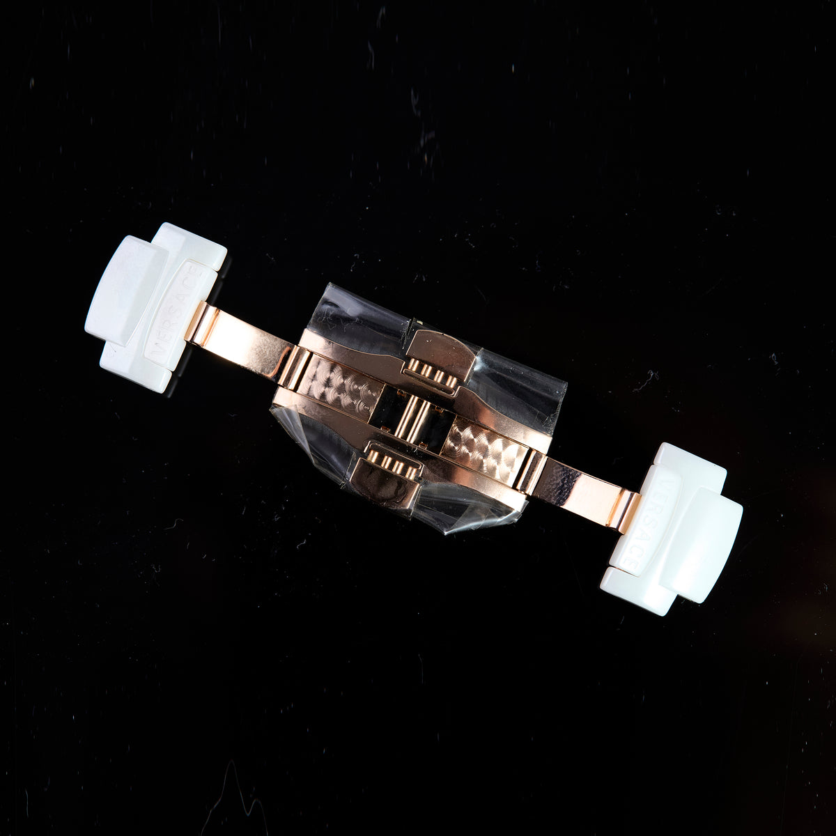 Versace White Ceramic Watch Bracelet Clasp Rose Gold Tone Medusa Deployment