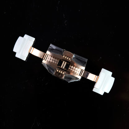 Versace White Ceramic Watch Bracelet Clasp Rose Gold Tone Medusa Deployment