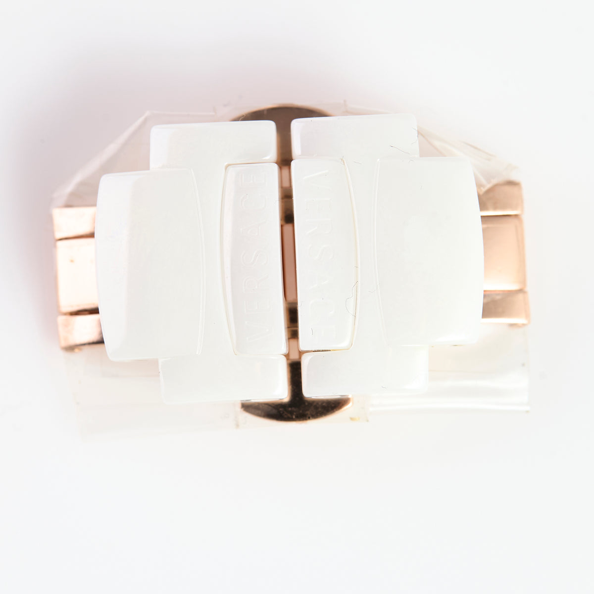 Versace White Ceramic Watch Bracelet Clasp Rose Gold Tone Medusa Deployment