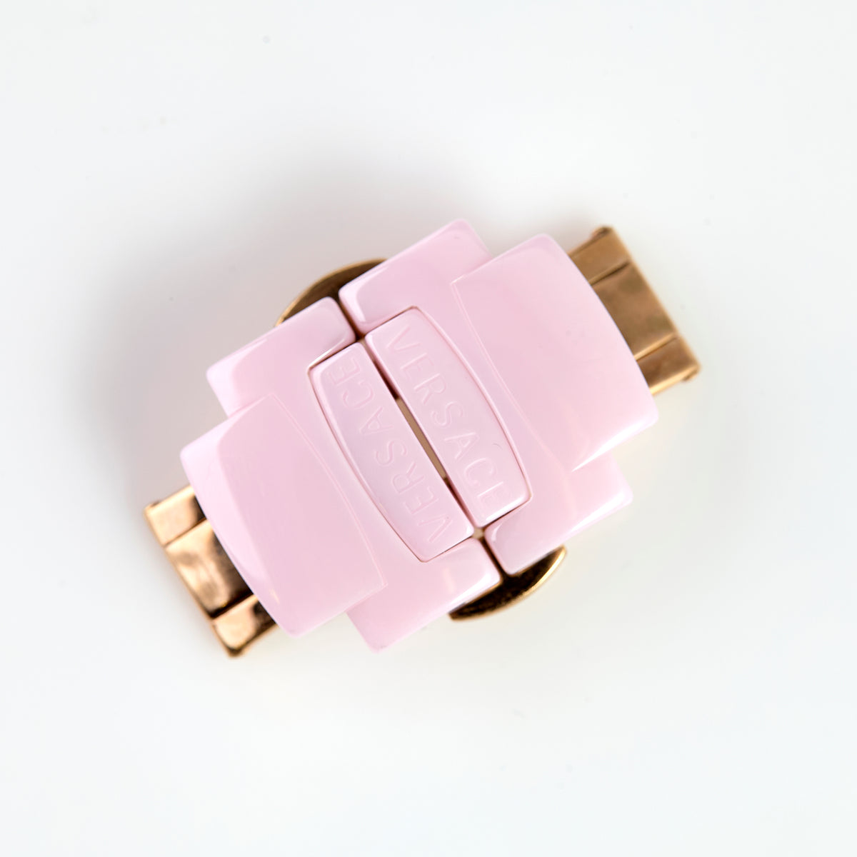 Versace Pink Ceramic Watch Bracelet Deployment Clasp Gold Tone Medusa Buckle