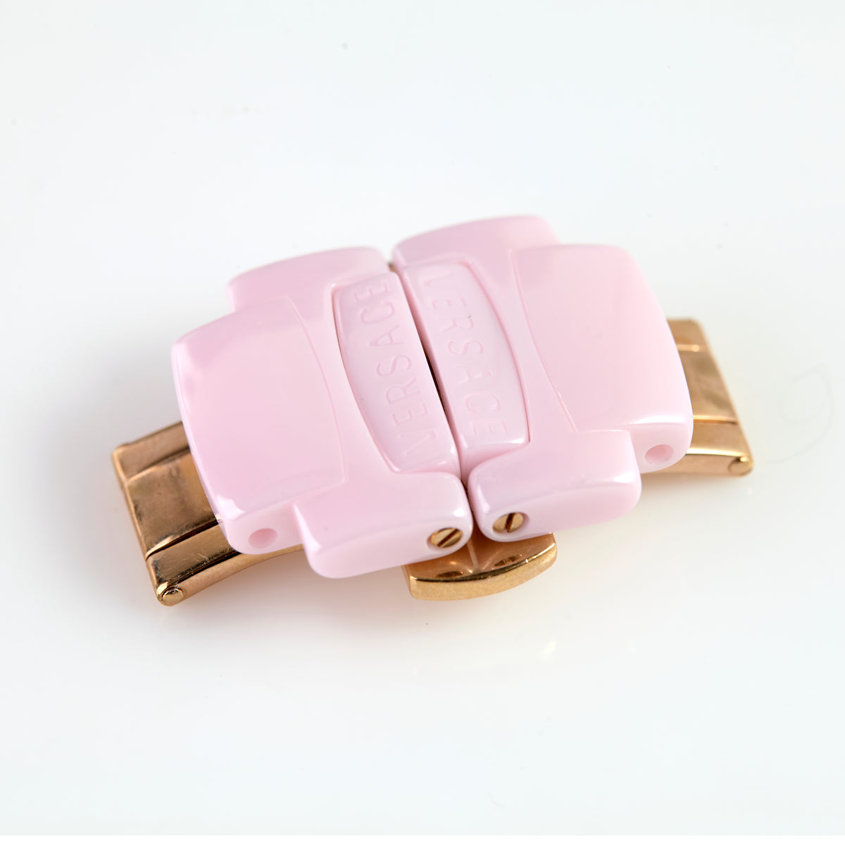Versace Pink Ceramic Watch Bracelet Deployment Clasp Gold Tone Medusa Buckle