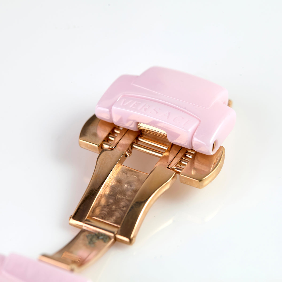 Versace Pink Ceramic Watch Bracelet Deployment Clasp Gold Tone Medusa Buckle