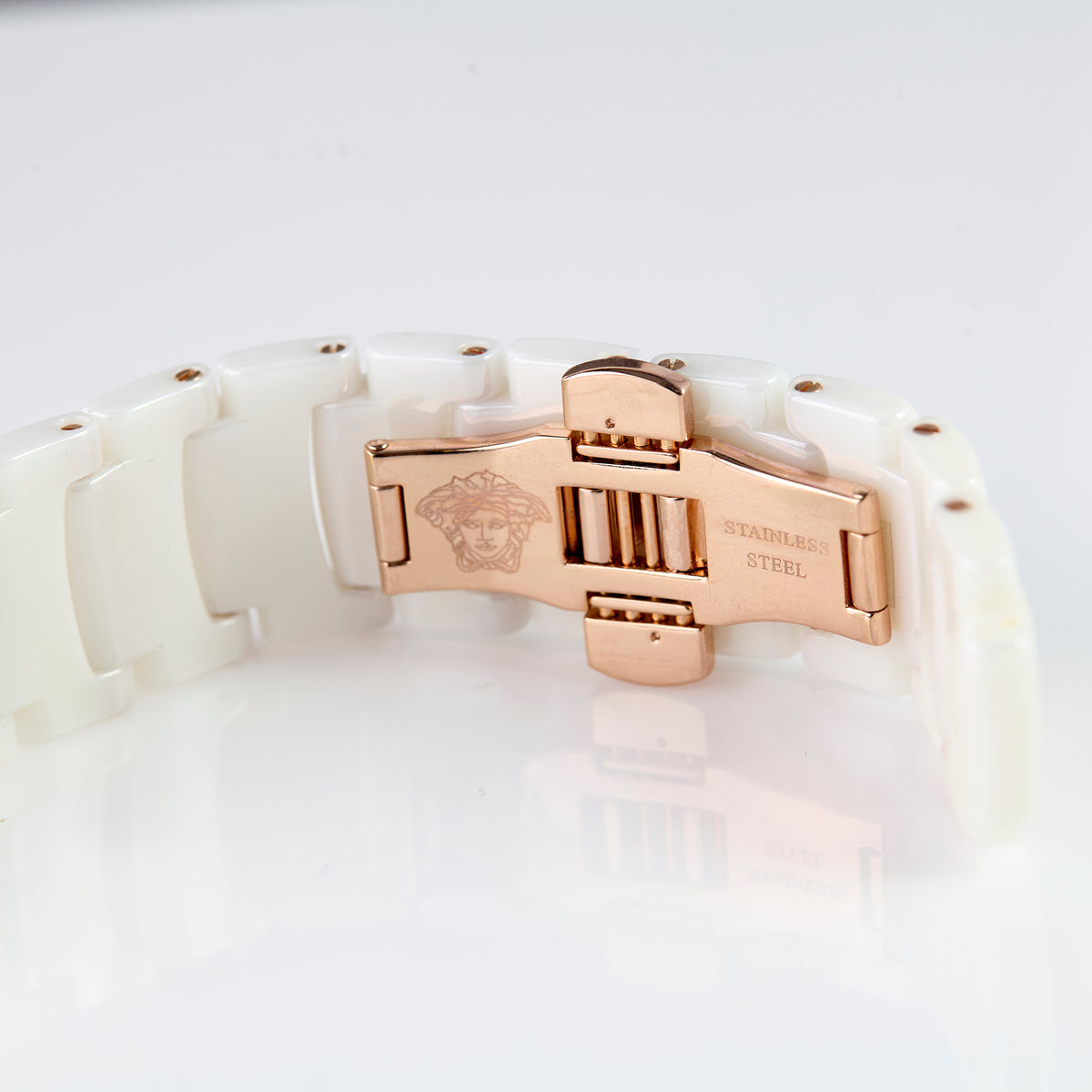 Versace BR01ASC01 White Ceramic Watch Bracelet Rose Gold Tone Clasp