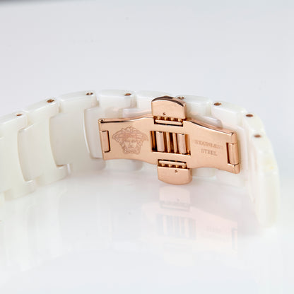 Versace BR01ASC01 White Ceramic Watch Bracelet Rose Gold Tone Clasp