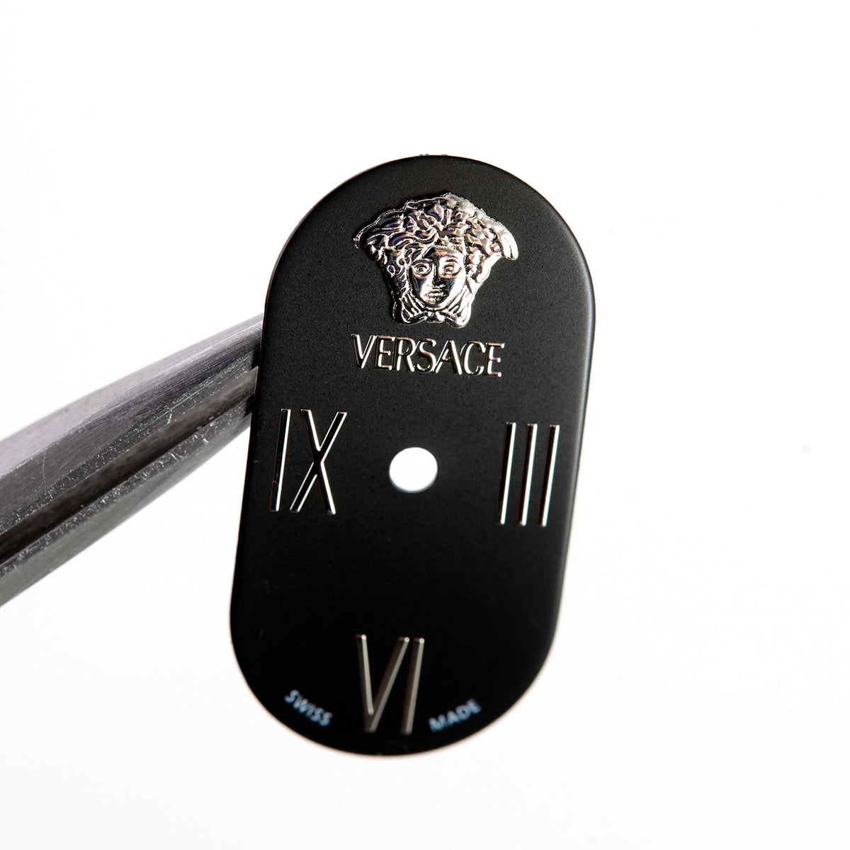 Versace ladies’ oval watch dial, model VERX0049, featuring a black dial