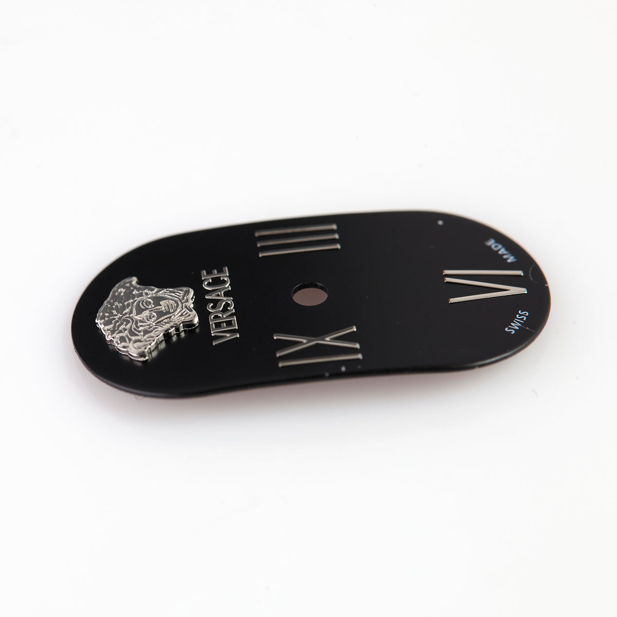 Versace ladies’ oval watch dial, model VERX0049, featuring a black dial