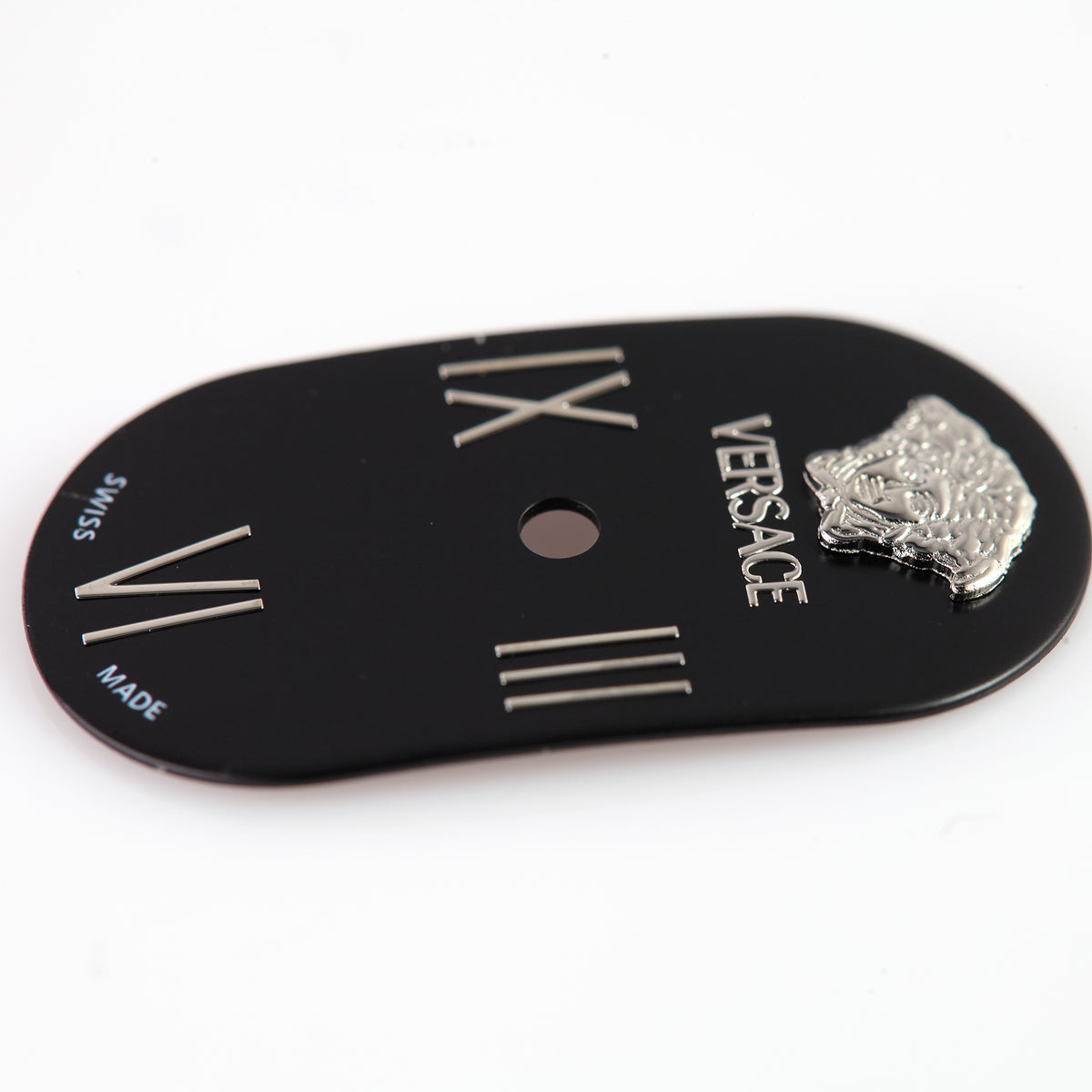 Versace ladies’ oval watch dial, model VERX0049, featuring a black dial