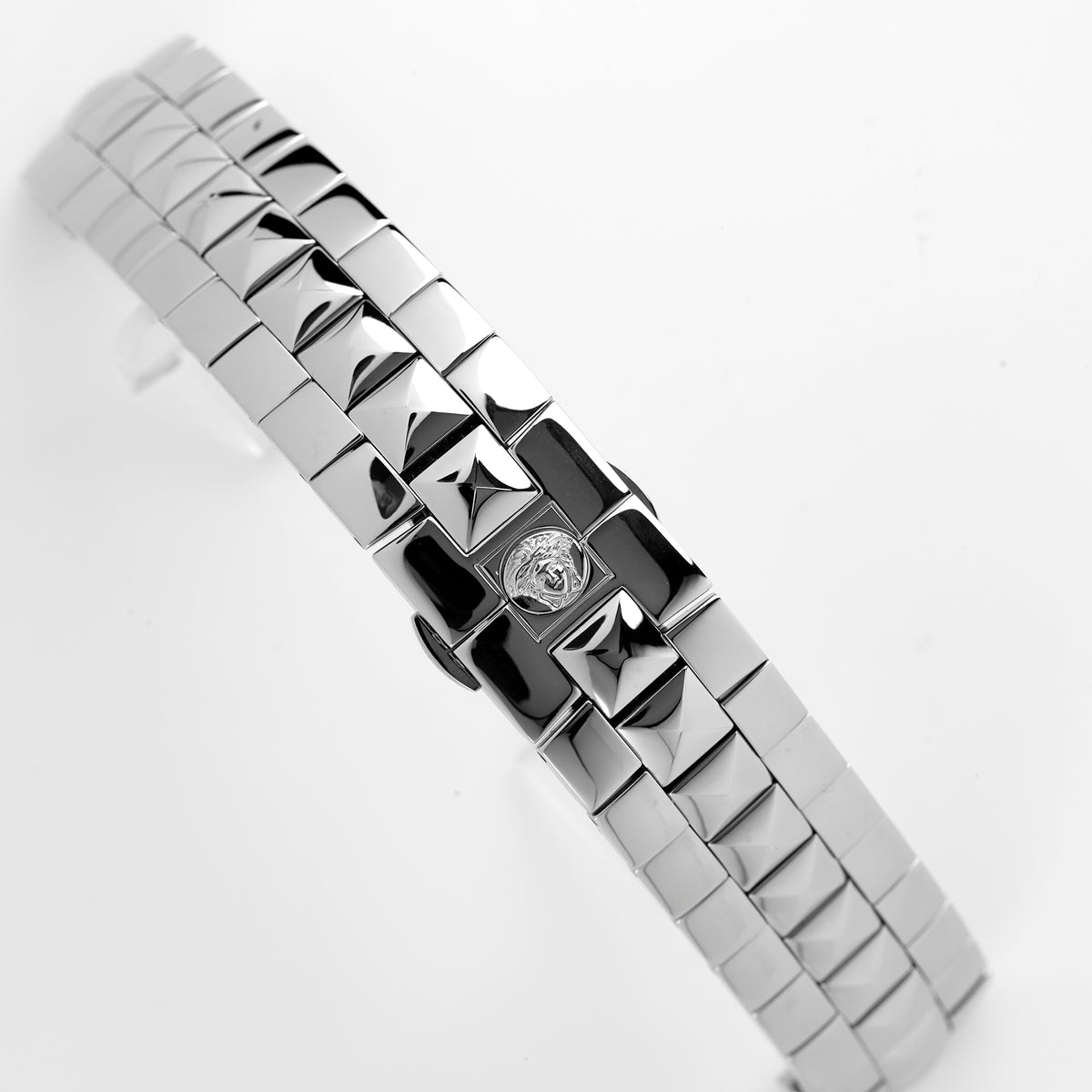 Versace Stainless Steel Watch Bracelet Pyramid Links Silver Medusa Logo