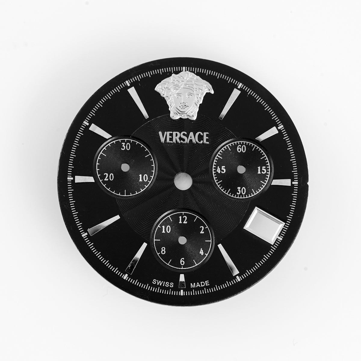 Versace Swiss Made Chronograph Watch Dial Black Silver Medusa Logo Replacement