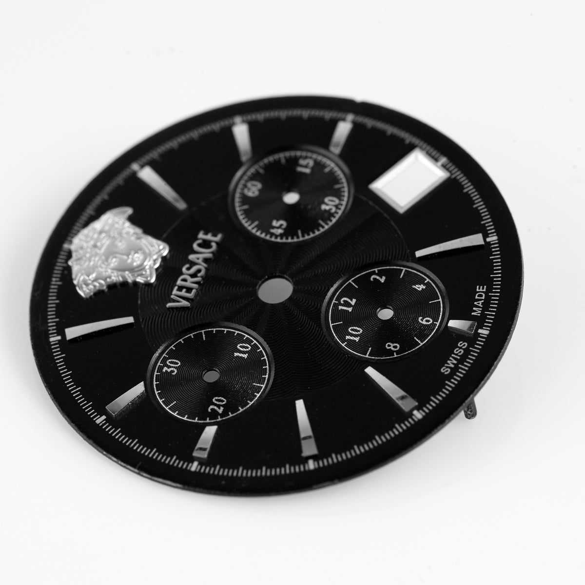Versace Swiss Made Chronograph Watch Dial Black Silver Medusa Logo Replacement