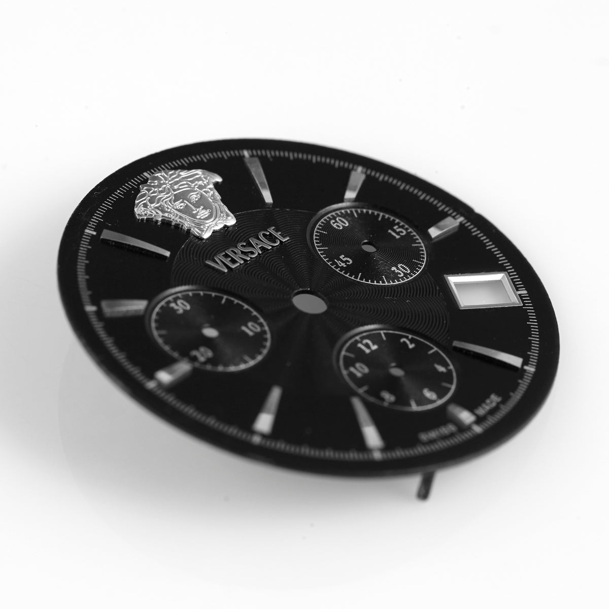 Versace Swiss Made Chronograph Watch Dial Black Silver Medusa Logo Replacement