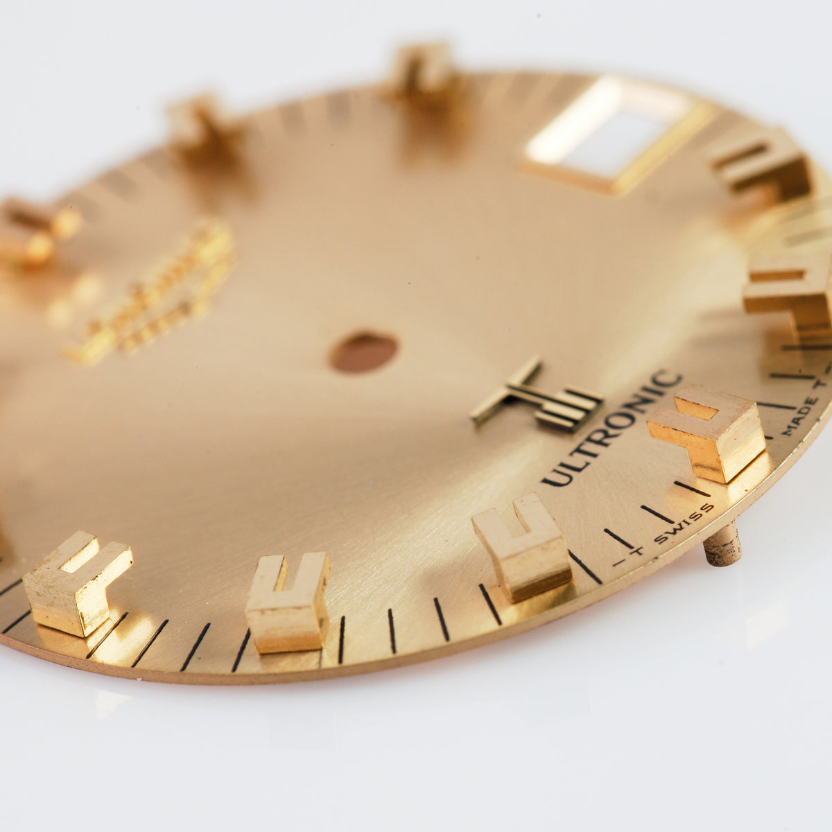 Vintage Longines Ultronic Watch Dial Gold Sunburst Date Swiss Original 1970s