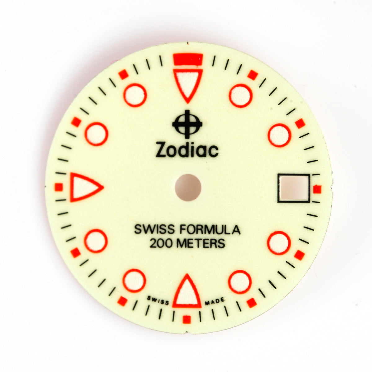 Zodiac Swiss Formula 200M Dial – Luminous Cream – Red Accents