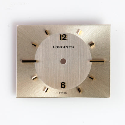 Vintage Longines Watch Dial Square Two Tone Silver Sunburst Gold Markers
