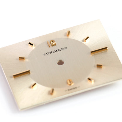 Vintage Longines Watch Dial Square Two Tone Silver Sunburst Gold Markers