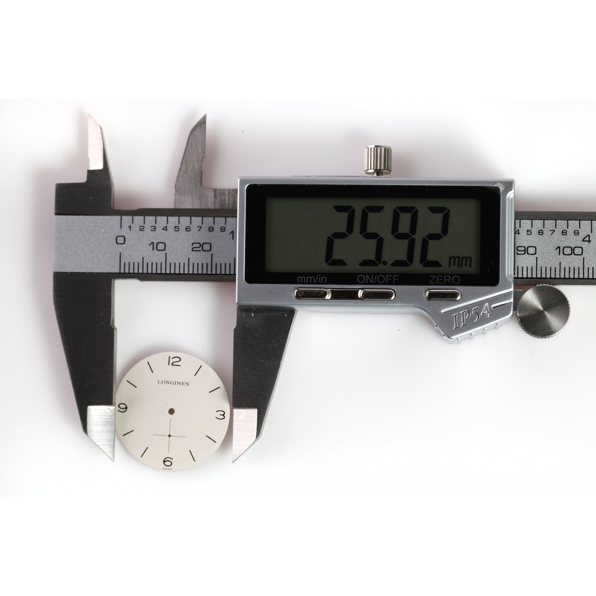 Vintage Longines Watch Dial – White Matte Arabic Numerals – Sub-Seconds Crosshair