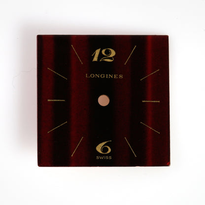 Vintage Longines Watch Dial Square Burgundy Red Black Fume Gold Swiss Rare